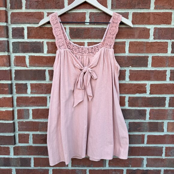 GiGio USA Babydoll Top Small Pink Rose Mauve Sleeveless Lace Trim Bow Back Girly - Picture 3 of 9